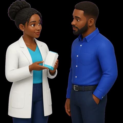 A pharmacist explaining a medicine to a patient